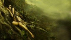 Woman Fairies monochrome drawings forests fantasy art strategic 