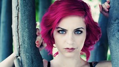 Woman fashion pink hair blue eyes models photo shoot