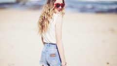 Woman fashion waves golden outdoors portraits girls with glasses