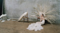 Woman feathers Actress blondes white dress jennifer lawrence 