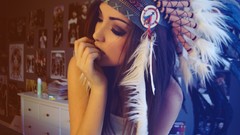 Woman feathers brunettes indian hipster Melanie Iglesias