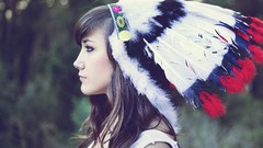 Woman feathers Culture brunettes Native Americans head dress 