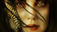 Woman feathers green eyes