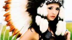 Woman feathers Indians pens brunettes models nude Leah Dizon 