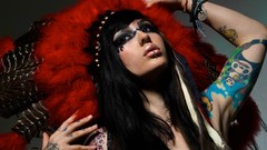 Woman feathers Indians tattoos brunettes piercings