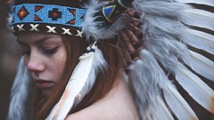 Woman feathers redheads cosplay head dress