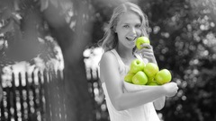 Woman fences fruits food