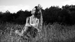 Woman fields grayscale