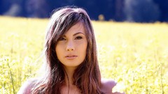 Woman fields long hair brunettes models