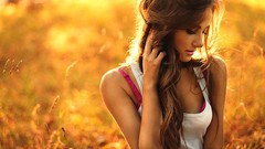 Woman fields outdoors brunettes