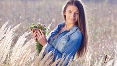 Woman fields smiling brunettes models
