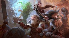 Woman fight elves Pathfinder Goblins dwarfs fantasy art