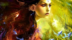 Woman fish faces golden multicolor models silent fantasy art
