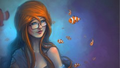 Woman fish glasses redheads artwork clownfish