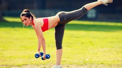 Woman fitness workout legs up Sarah Shahi