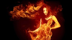 Woman flames fire black
