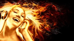 Woman flames fire black