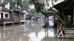 Woman flood houses stairways