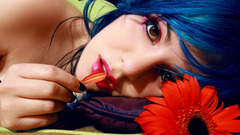 Woman Flowers blue hair