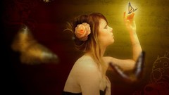 Woman Flowers Butterflies