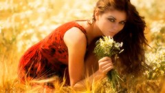 Woman Flowers red dress