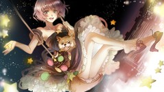 Woman food anime girls brown eyes