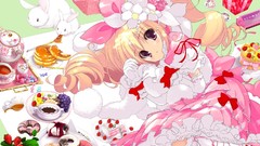 Woman food blush anime girls lolita fashion