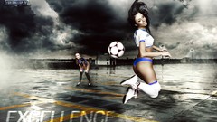 Woman football player bodypainting