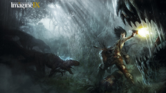 Woman forests Fighting Dinosaurs