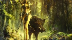 Woman forests Huntress artwork fantasy art bow (weapon)