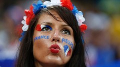 Woman France faces fans brunettes flower in hair football fans