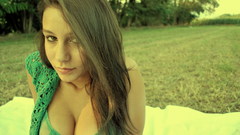 Woman freckles cleavage boobs