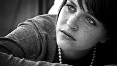 Woman freckles grayscale