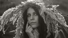 Woman freckles grayscale wreath