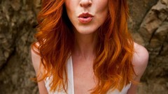 Woman freckles models redheads nipples through clothing