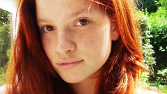 Woman freckles redheads hazel eyes self shot