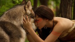 Woman friendship Wolves princess mononoke artwork fantasy art 