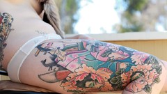 Woman fur legs tattoos lingerie