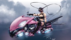 Woman futuristic motorbikes