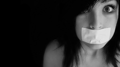 Woman gag grayscale monochrome