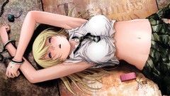 Woman game Anime handcuffs blondes skirts anime girls lying 
