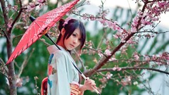 Woman Garden Japanese Umbrellas asians brunettes Japanese 