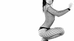 Woman Gibson grayscale fishnet