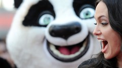 Woman girlfriend models panda bears