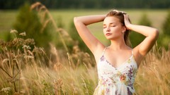 Woman girls in nature