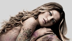 Woman Gisele Bundchen blondes tattoos nude strategic covering