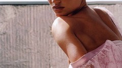 Woman Gisele Bundchen earrings blue eyes brunettes Pink Dress 