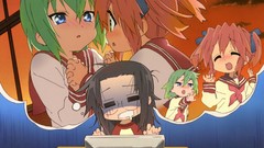 Woman glasses anime girls lucky star green hair iwasaki minami 