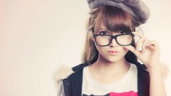 Woman glasses asians bangs Simple Background girls with glasses