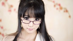 Woman glasses asians long hair bangs models black hair Korean 